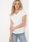 Biały T-shirt z Bawełny z Trójkątnym Dekoltem Semiora