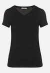 Czarny T-shirt z Bawełny z Trójkątnym Dekoltem Semiora