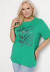 Ciemnozielony T-shirt z Bawełny z Metalicznym Nadrukiem Olianea