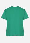 Ciemnozielony T-shirt z Bawełny z Metalicznym Nadrukiem Olianea
