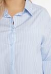Jasnoniebieska Koszula w Drobne Paseczki o Klasycznym Kroju z Podpinanymi Rękawami Ilerra