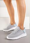 Szaro-Niebieskie Buty Sportowe Sneakersy Ozdobione Napisami i Tłoczeniem Solnelis