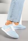 Niebieskie Sneakersy w Typie Tenisówek z Ozdobnymi Paskami Zommea