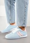 Niebieskie Sneakersy w Typie Tenisówek z Ozdobnymi Paskami Zommea