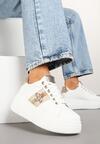 Biało-Złote Sneakersy na Platformie z Kryształowym Owadem na Cholewce Elanorila