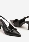 Czarne Sandały Slingback na Szpilce Zdobione Paskami z Klamrami Neliren