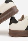 Beżowo-Czarne Sneakersy w Stylu Tenisówek z Paskami na Boku Saliena