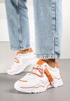 Biało-Pomarańczowe Sneakersy z Ozdobnym Paskiem i Siateczką Selaril