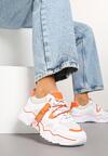 Biało-Pomarańczowe Sneakersy z Ozdobnym Paskiem i Siateczką Selaril