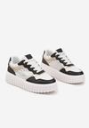Czarno-Białe Sneakersy na Tłoczonej Podeszwie ze Zdobieniami w Panterkę Gerraza