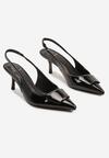 Czarne Sandały Slingback z Lakierowanym Połyskiem na Obcasie Harilin