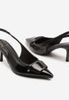 Czarne Sandały Slingback z Lakierowanym Połyskiem na Obcasie Harilin