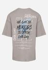 Szara  Koszulka T-shirt z Bawełny z Napisami i Nadrukiem na Plecach Danirsa