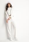 Białe Spodnie Dresowe z Wiskozą o Szerokim Kroju z Wysokim Stanem Setoria