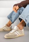 Beżowe Skórzane Sneakersy z Geometrycznym Wzorem Nanovia