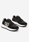 Czarne Sneakersy na Grubej Podeszwie z Ozdobną Aplikacją Alivrella