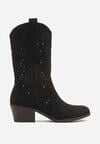 Czarne Ażurowe Botki na Obcasie w Stylu Kowbojek Lissemi