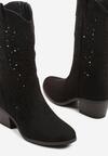 Czarne Ażurowe Botki na Obcasie w Stylu Kowbojek Lissemi