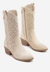 Beżowe Ażurowe Botki na Obcasie w Stylu Kowbojek Lissemi