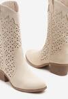 Beżowe Ażurowe Botki na Obcasie w Stylu Kowbojek Lissemi