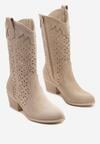 Ciemnobeżowe Ażurowe Botki na Obcasie w Stylu Kowbojek Lissemi