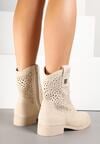 Beżowe Botki w Stylu Kowbojek z Ażurowymi Wycięciami Efadriana
