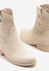 Beżowe Botki w Stylu Kowbojek z Ażurowymi Wycięciami Efadriana