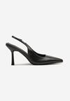 Czarne Sandały Slingback na Szpilce z Noskiem w Szpic Nanoril