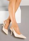 Beżowe Sandały Slingback na Szpilce z Noskiem w Szpic Nanoril