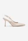 Beżowe Sandały Slingback na Szpilce z Noskiem w Szpic Nanoril