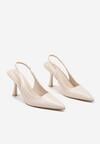 Beżowe Sandały Slingback na Szpilce z Noskiem w Szpic Nanoril