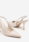 Beżowe Sandały Slingback na Szpilce z Noskiem w Szpic Nanoril