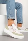 Biało-Zielone Skórzane Sneakersy w Streetwearowym Stylu Zdobione Suwakiem Elearessa