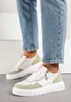 Biało-Zielone Skórzane Sneakersy w Streetwearowym Stylu Zdobione Suwakiem Elearessa