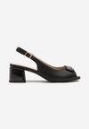 Czarne Sandały Slingback na Słupku z Otwartym Noskiem i Ozdobną Aplikacją Poledis