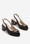 Czarne Sandały Slingback na Słupku z Otwartym Noskiem i Ozdobną Aplikacją Poledis
