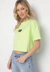 Zielony Bawełniany T-shirt Crop Top z Naszywką Adivios