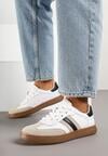 Biało-Czarne Skórzane Sneakersy w Stylu Tenisówek z Ozdobnymi Paskami Tilline