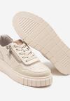 Beżowe Skórzane Sneakersy w Streetwearowym Stylu Zdobione Suwakiem Elearessa