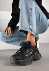 Czarne Sneakersy na Grubej Podeszwie Ozdobione Tłoczeniem Viarllis