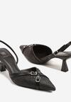 Czarne Sandały Slingback na Obcasie Typu Kaczuszka Zdobione Klamrami Adivilo
