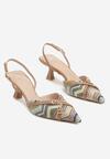 Brązowe Sandały Slingback na Obcasie Typu Kaczuszka Zdobione Klamrami Adivilo