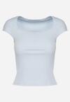 Niebieski Dopasowany T-shirt z Wiskozą w Prążki z Kwadratowym Dekoltem Alannia