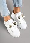 Białe Sneakersy Ozdobione Kokardą i Metaliczną Aplikacją Wilselia