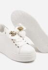 Białe Sneakersy Ozdobione Kokardą i Metaliczną Aplikacją Wilselia