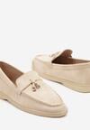 Beżowe Mokasyny z Imitacji Zamszu z Ozdobną Aplikacją Tasseli