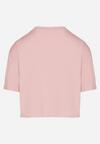 Różowy Bawełniany T-shirt o Krótkim Kroju z Misiem Elanorel