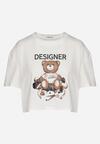 Biały Bawełniany T-shirt o Krótkim Kroju z Misiem Elanorel