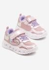 Różowe Brokatowe Buty Sportowe Sneakersy z Lampkami LED i Sercami Pollevi