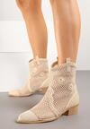 Jasnobeżowe Ażurowe Botki w Stylu Kowbojek na Stożku ze Skórzaną Wkładką Xalozi